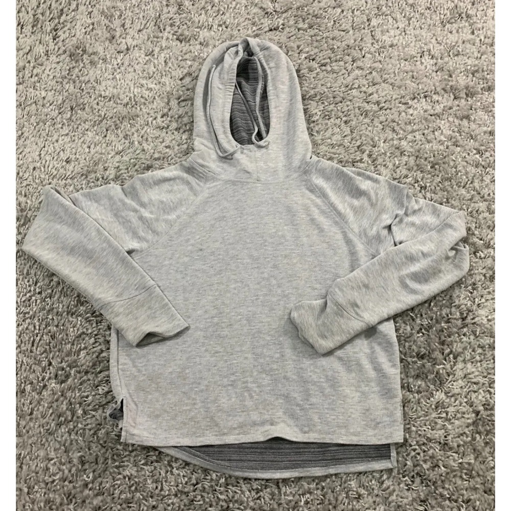 Reebok Womens Gray Heathered Pullover Hoodie Sweatshirt Thumbholes Size M